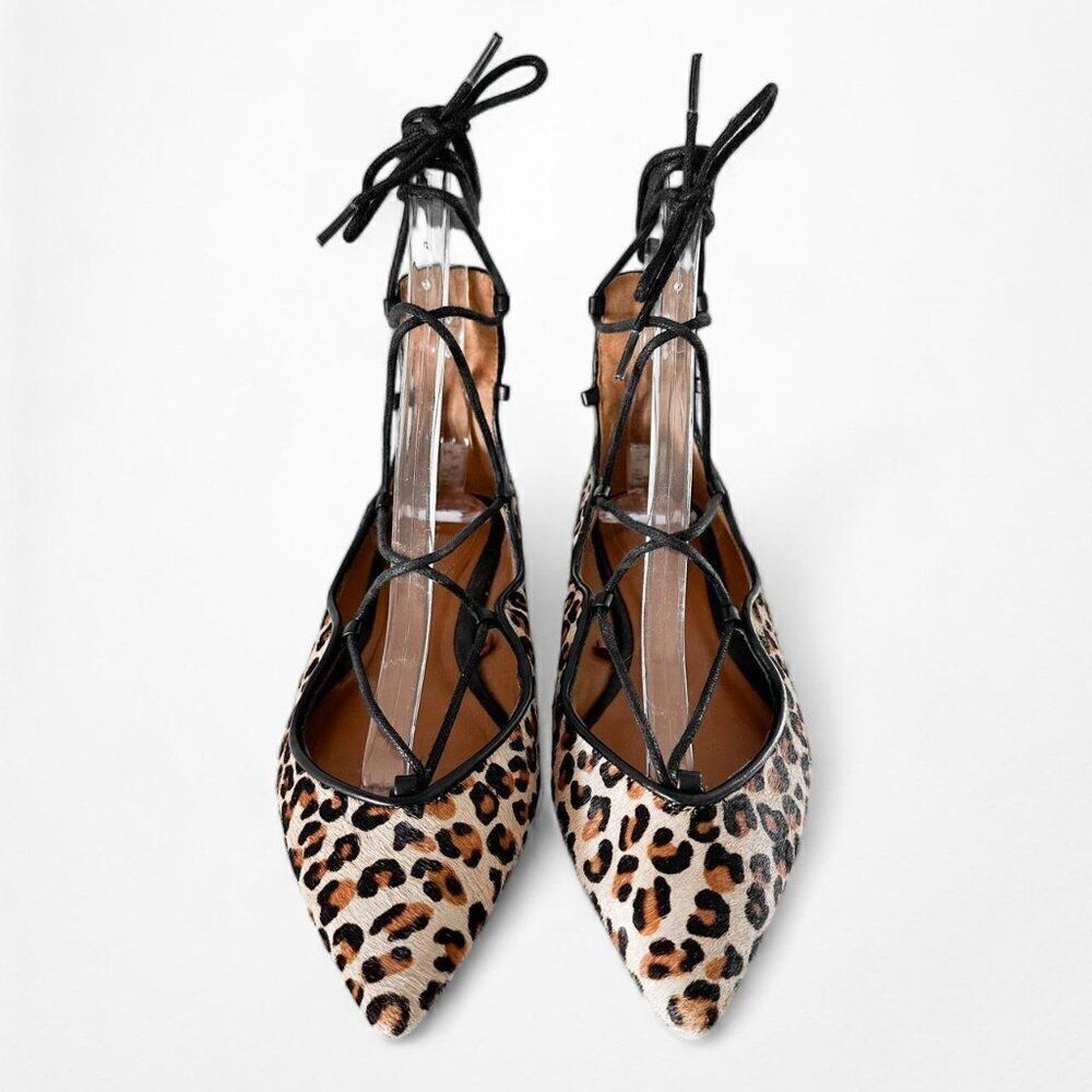 Zara Leopard Print Lace Up Pointy Toe Ballet Flat… - image 5